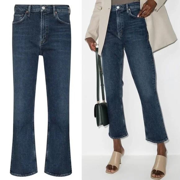 Agolde- Wilder Mid Rise Dark Wash Cropped Straight Leg Jeans Size 25 Everyday