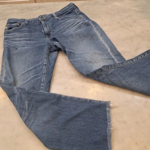 AG Adriano Goldschmied Jeans Wom Sz 31R Blue AG-ED Denim Raw‎ Hem Straight Leg