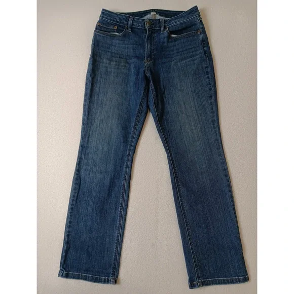 LL Bean BeanFlex Straight Leg Favorite Fit Jeans‎ Blue 10 Petite 508215