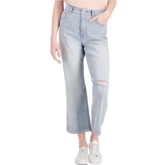 Style & Co Slouchy Fit High Rise Cropped Ripped Jeans Silver Valley Sz 10 NWT