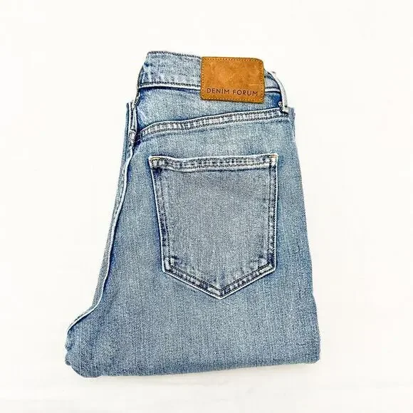 Denim Forum The Arlo High Rise Straight Denim Jeans Light Wash Size 25