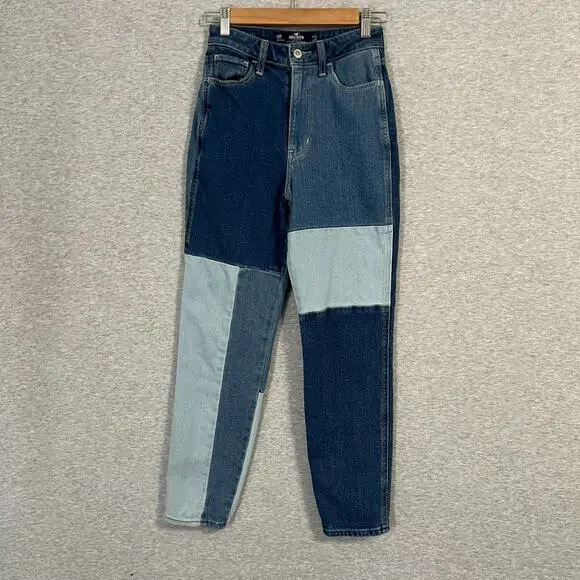 Hollister Jeans Womens 00R 23x27 Ultra High Rise Mom Jean Patchwork‎ Stretch Y2K