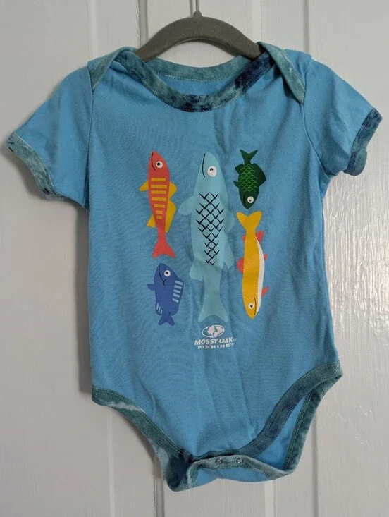 Mossy Oak Fishing Baby Onesie, Light Blue