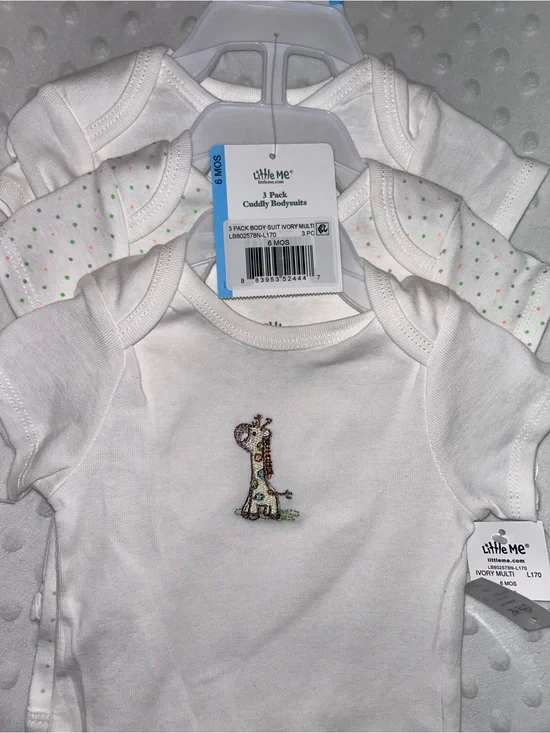 Little Me Baby Bodysuit 3-Pack with Giraffe Embroidery