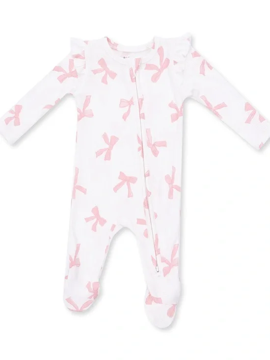 Angel Dear White Footed One-Piece with Pink Bow Print 0-3 3-6 6-9 months