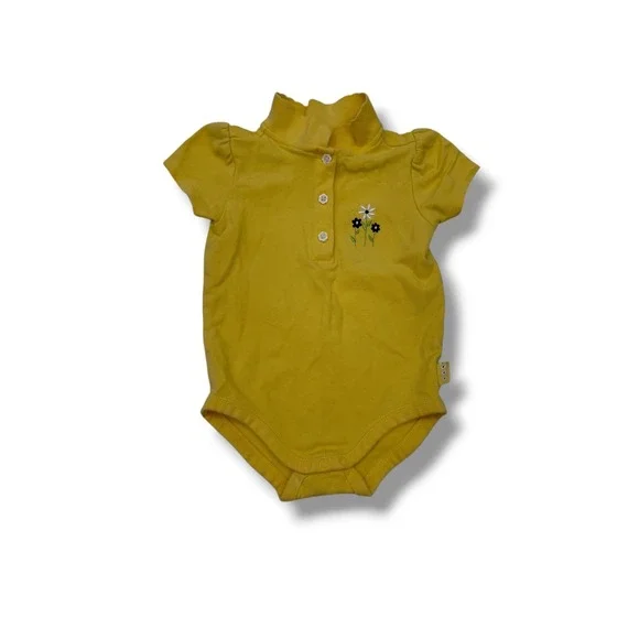 Vintage Gymboree Baby Girl Polo Bodysuit 3-6M Yellow Floral 2002‎ Y2K