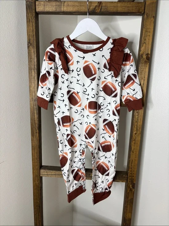 Kids Football Print Ruffle One-Piece Romper Size 12-18M