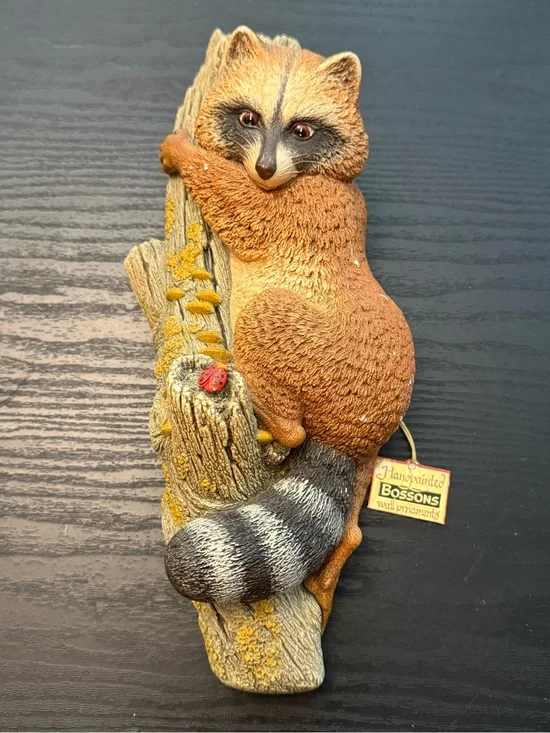 Bossons Resin 3D Hand Painted Raccoon Wall Plaque Signed England 8in Medium