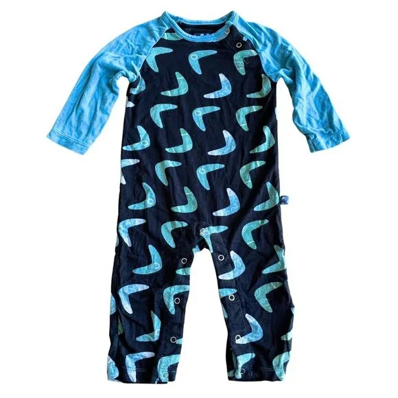 KicKee Pants Bamboo Little Boys Print Coverall‎ w/ Snaps, Midnight Boomerang