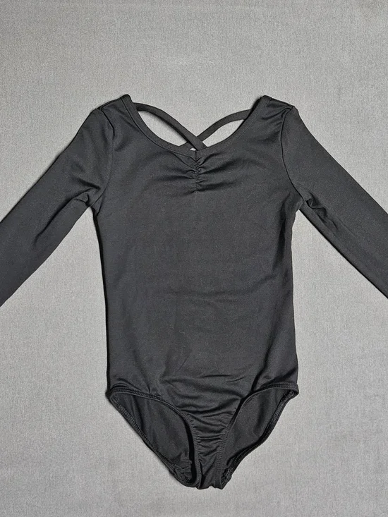Danskin Now Girls' Black Long-Sleeve Dance Leotard with Cross-Back Straps XS 4/5