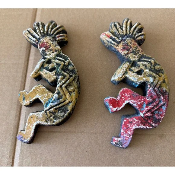 Vintage Southwestern Kokopelli Chalkware Wall Decor Set Flute Player Rustic