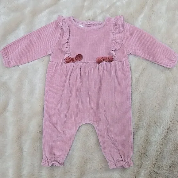 MUD PIE DUSTY PINK CORDUROY ROMPER, SIZE 3-6 MONTHS