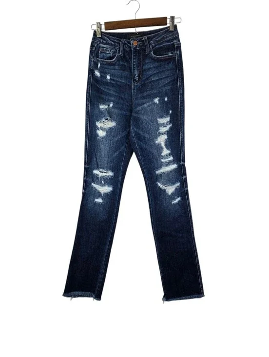 Flying Monkey Womens Size 23 Ultra High Rise Skinny Dark Denim Jeans Distressed‎