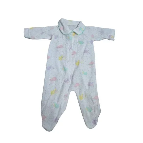 Vintage 80s Pastel Kitty Cat Terry Cloth One Piece Baby Outfit