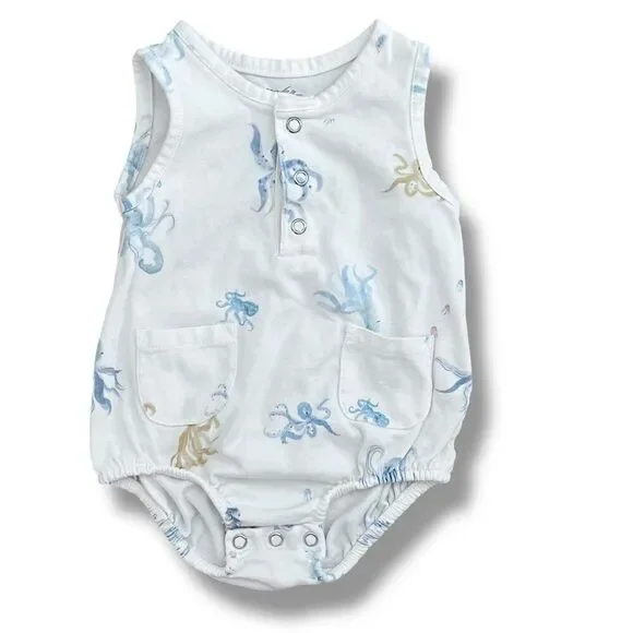 Pehr Ocean Sea Marine Life Animal Sleeveless Organic Cotton Bodysuit Romper 3M