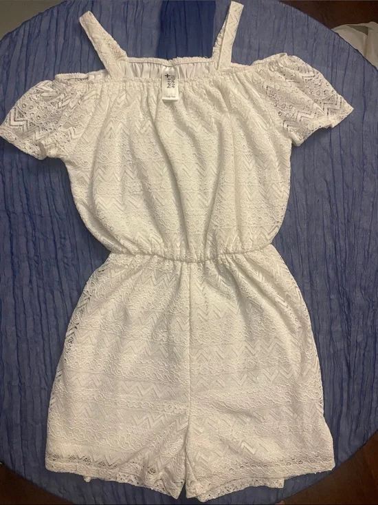 White Lace Cold-Shoulder One-Piece Romper by Carter's