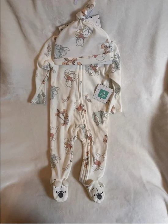 Disney Baby Winnie The Pooh Infant Footed Pajama With Cap NO HANGER