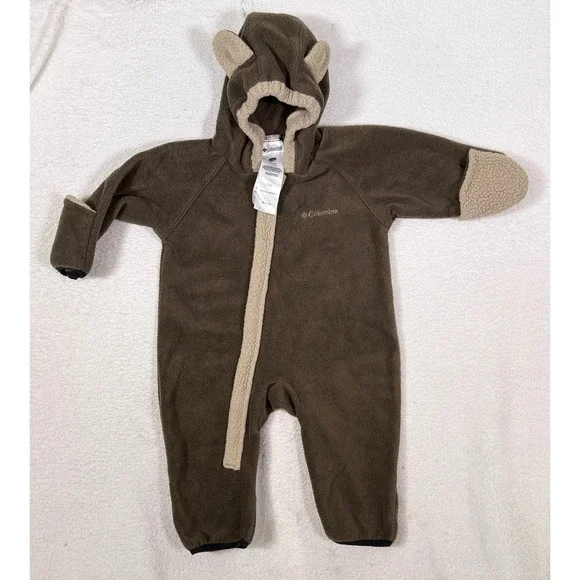 Columbia Infant Fleece Bunting Brown Bear Ear Hooded One Piece Suit 12 Months