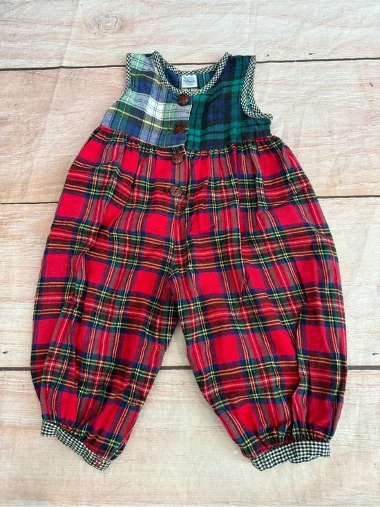 Vintage NURSERY RHYME Toddler Romper  One-Piece Plaid Christmas Size 24 Months