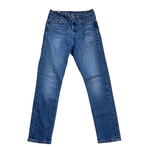 Levi's 501s Skinny Jeans Womens 26x27 Blue Stretch Denim Distressed‎ Button Fly
