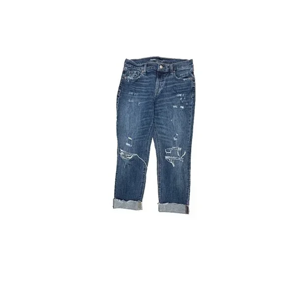 Old Navy Mid Rise Boyfriend Cuffed Distressed Womens' size 4 Blue‎ Denim Jeans