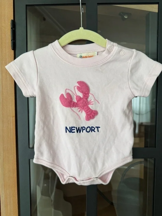 Newport RI Lobster applique onesie bodysuit short sleeve embroidered baby girl