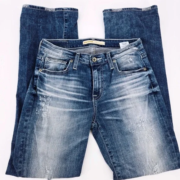 Big Star Liv Mid-Rise Bootcut Distressed Jeans 26R Y2K Western Boho‎ Medium Wash