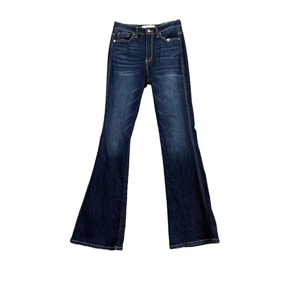 Kancan Jeans Womens 3/25 Blue Luke High Rise Flare Leg Distressed Dark Wash