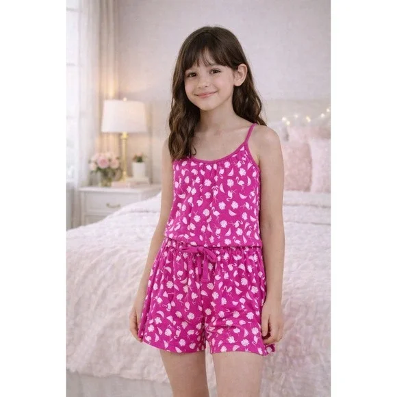 Cosa Bella Girls‎ Tropical Flamingo Romper Pajamas with Drawstring size XL