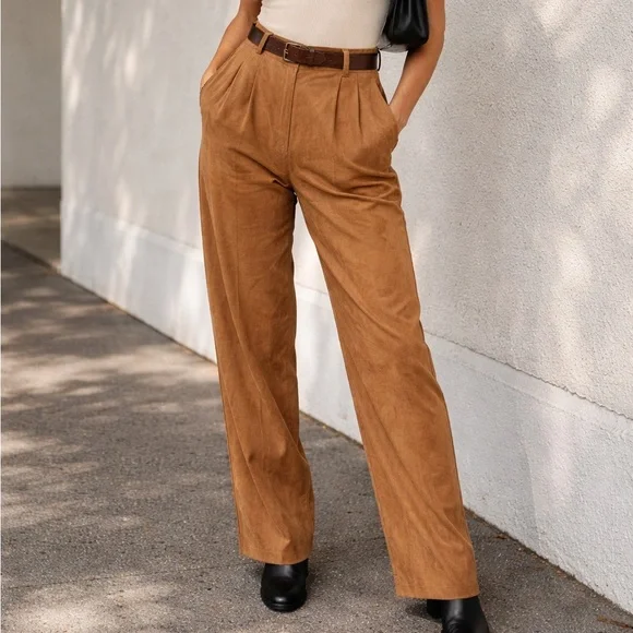 Alcott & Andrews Vintage 100% Lamb Suede Leather Pants Brown High Waist Sz 4