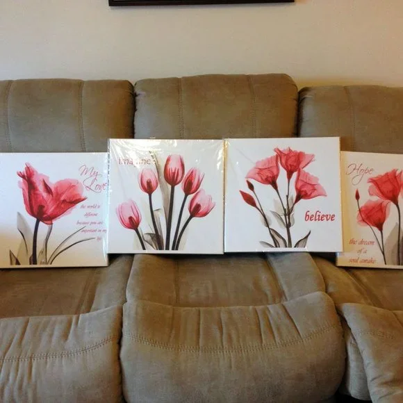 Positive Affirmations, Four beautiful floral canvas prints