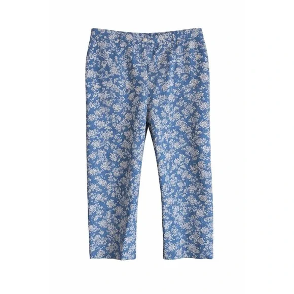 Lauren Ralph Lauren Blue Floral Cropped Pants Sz 14P Cotton Stretch