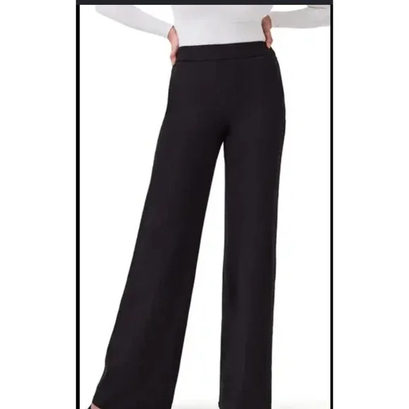 Spanx‎ The Perfect Pant Black Wide Leg Ponte Trousers Womens Large High Rise