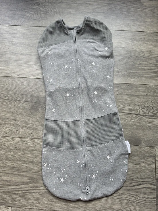 Grey Star-Print Baby Swaddle Sleep Sack with Center Zip