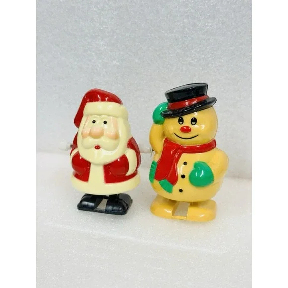 Vintage Santa Snowman Hard Plastic Windup Walking Toy Decoration  Clockwise‎