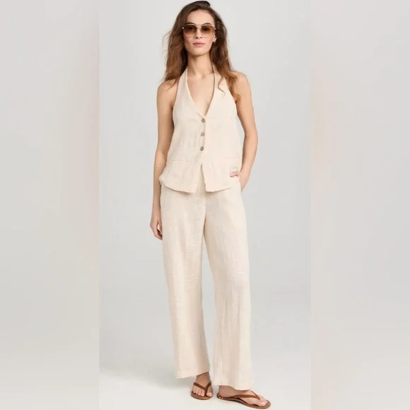 Free People Women’s Take Me to Paris Halter Neck Cotton Vest & Pants Set
