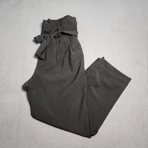Madewell Pants Women 4 Black High Rise Pleated Belted Drapey Paperbag