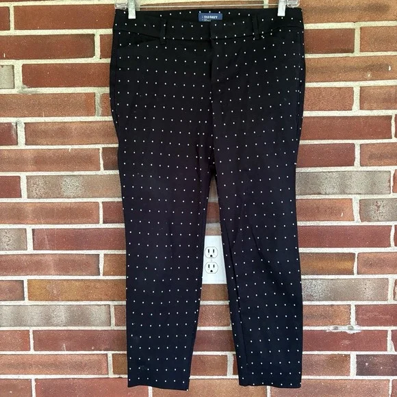 Old Navy Mid Rise Pixie Black White Diamond Print Crop Pants Sz 12 A3443