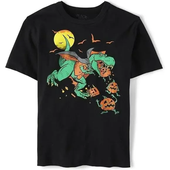 NWT Children's‎ Place Dinosaur Pumpkin Halloween T-shirt Tee Kids Large 10/12...