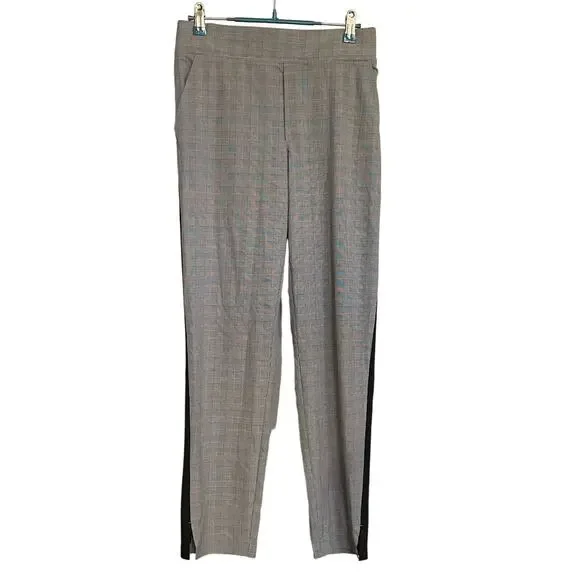 Athleta Brooklyn Ankle‎ Pants Grey Plaid Racer Stripes Lightweight Pull On Sz 0