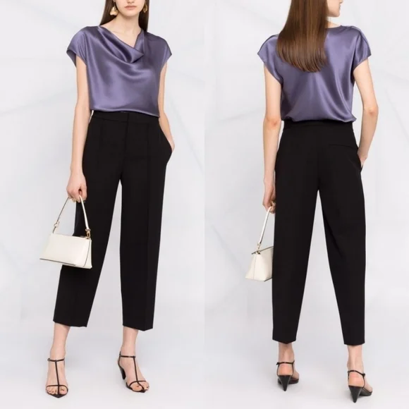 Vince Pintuck Tapered High Waist Black Trouser Pants Style#V802922038 NWT Sz 16