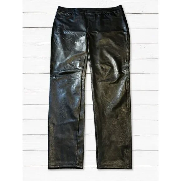 Spanx Faux Leather Leggings Black Tall‎ 1X/1XT Pull On Slimming Moto Biker Pants