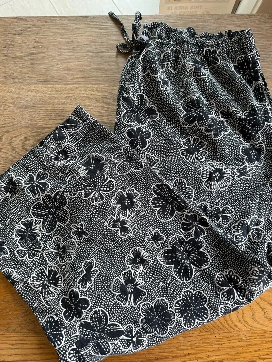 Sonoma Linen Blend Floral Drawstring Wide Leg Pants Women’s 2X Plus Black White