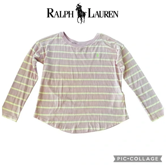 Ralph Lauren girls long sleeves striped tshirt purple white size 6