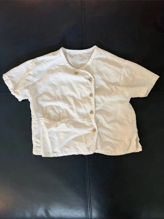 Kids Cream Short-Sleeve Button Front Top