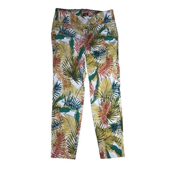 Soho Apparel Womens Pants Ankle Tropical Stretch‎ Tapered Pull On Large Resort