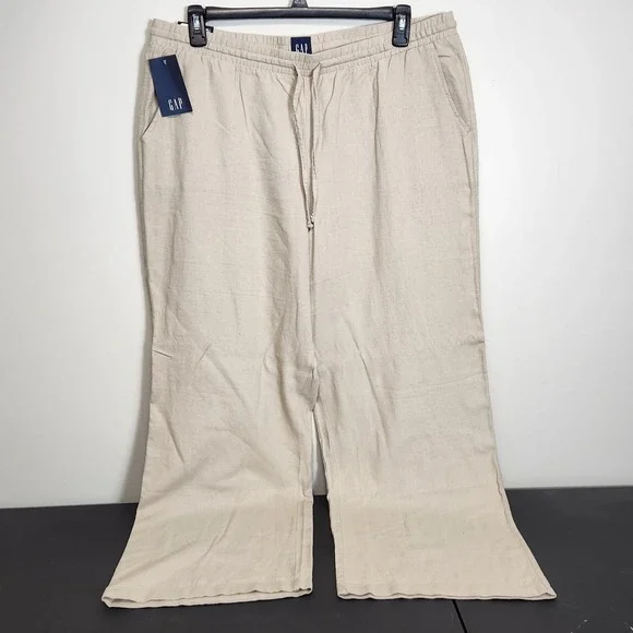 Gap Womens XL Flax‎ Linen Blend Mid Rise Pull-On Wide-Leg Pants NWT Beachy