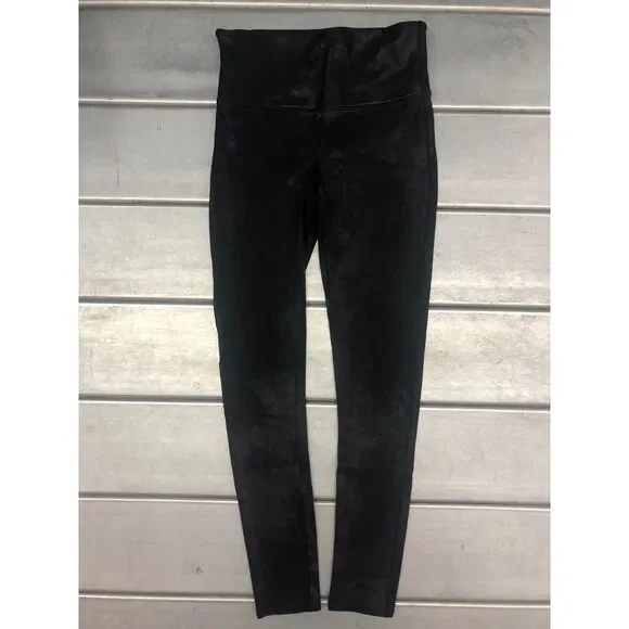 Spanx Leggings Womens Medium Petite Black High Waist Faux Leather Workout Yoga‎