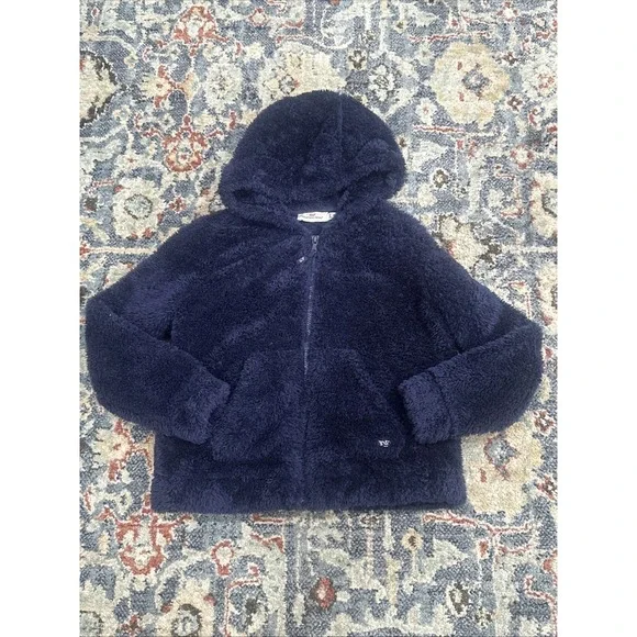 Vineyard Vines Sherpa Hoodie Girls M 10-12 Navy Blue Full Zip Fleece EUC‎