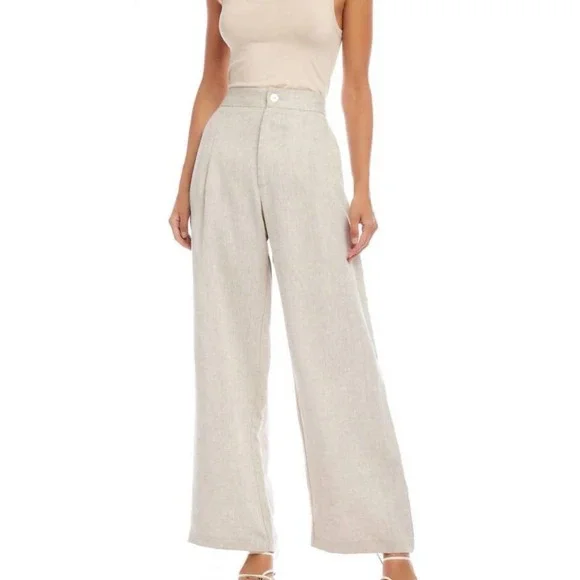 FIFTEEN TWENTY Women's Linen High‎ Rise Wide Leg Pants Size M Oatmeal NWT $234